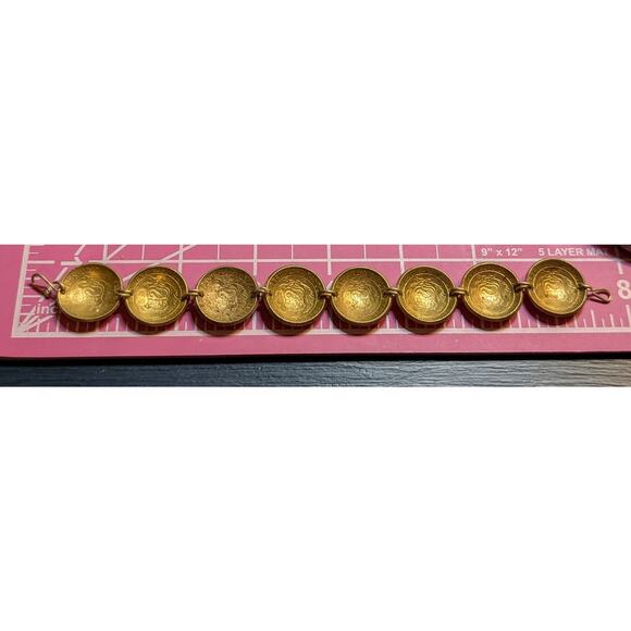 Vintage 1968-1974 Peruvian Llama Sol de Oro Coin Hook Clasp Bracelet - Picture 6 of 7